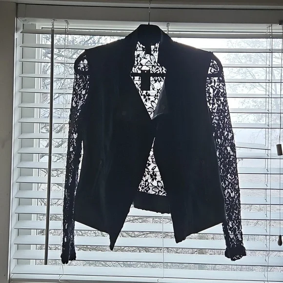 Streetwear Society Black Faux Leather Lace Insert Moto Jacket Small - Picture 6 of 15